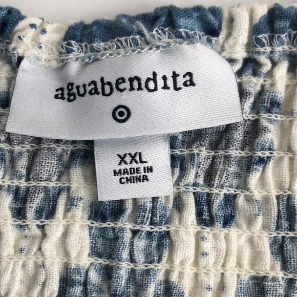 2/$30 Agua Bendita Top Women Size XXL Linen Blend Blue Floral Tile Print Cropped - Picture 6 of 15